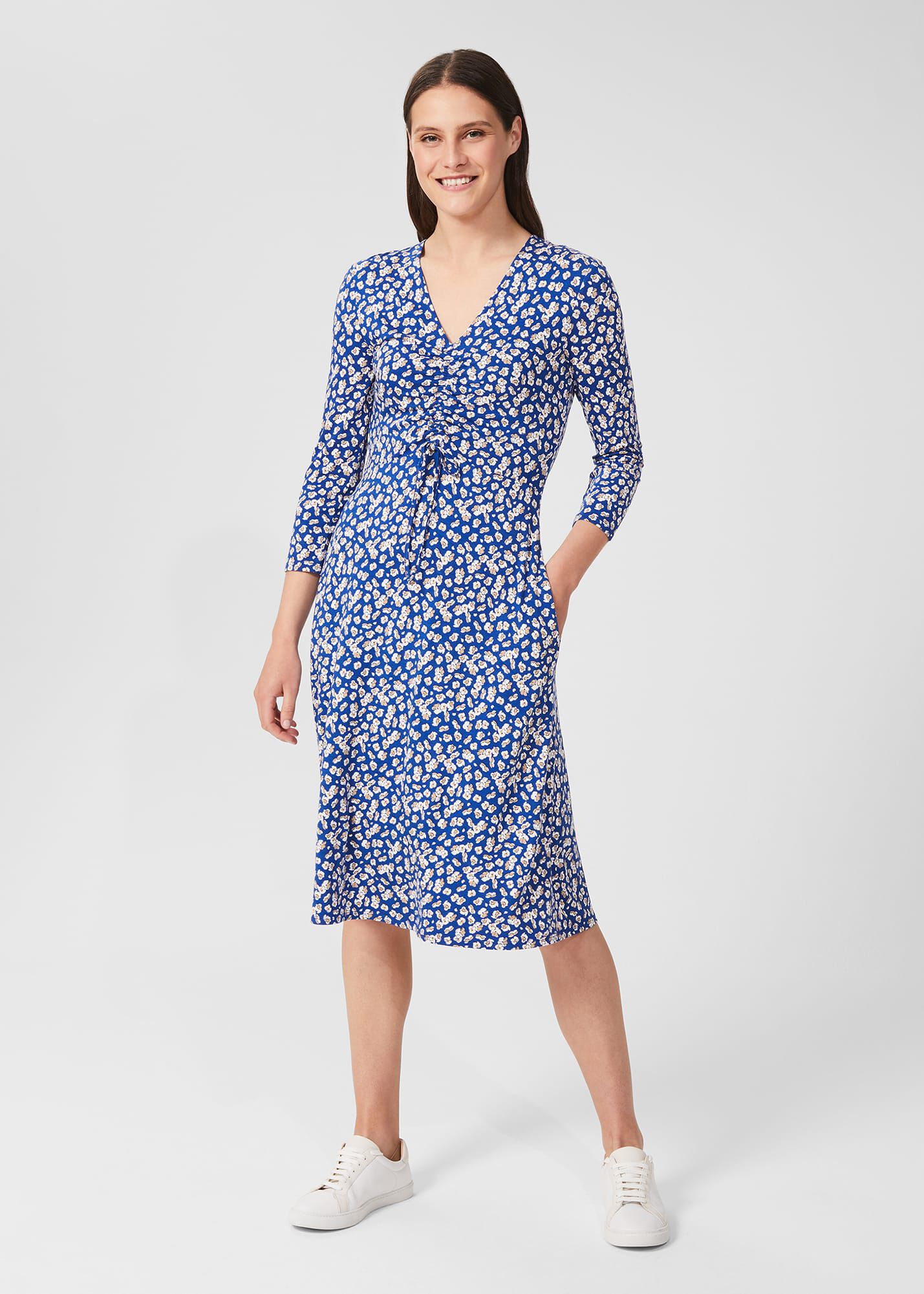 Blue and white jersey sale dress