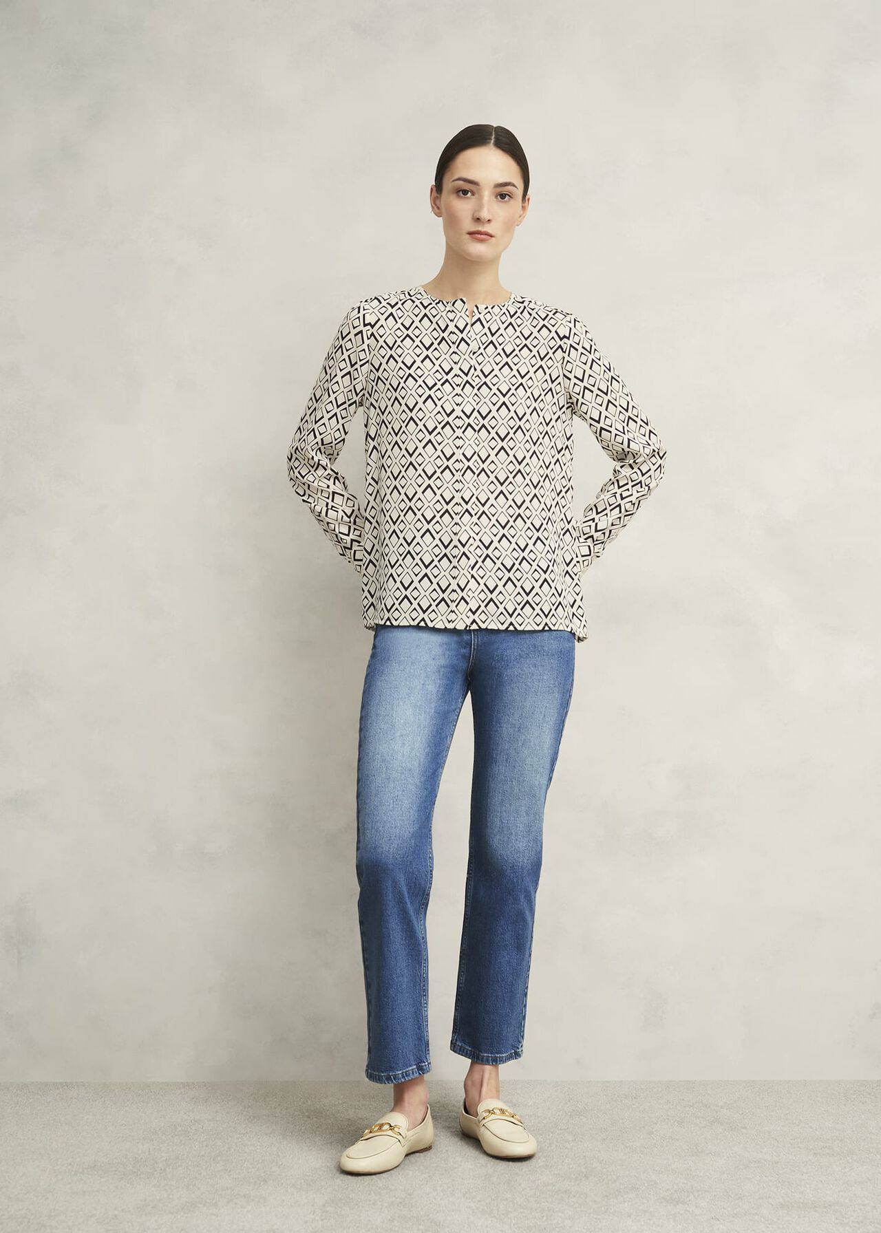 Ava Blouse, Cream Navy, hi-res