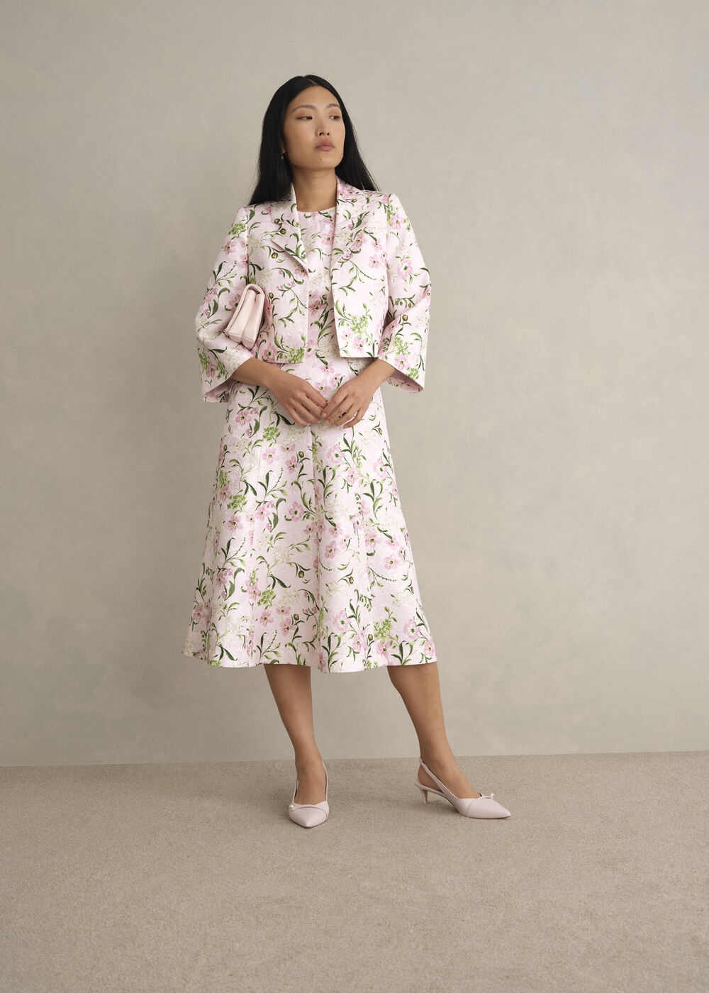 Lana Floral Jacquard Dress, Pale Pink Multi, hi-res
