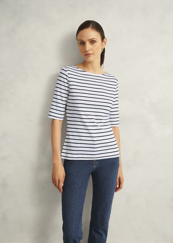 Ivory Katie Cotton Stripe Button Back Top