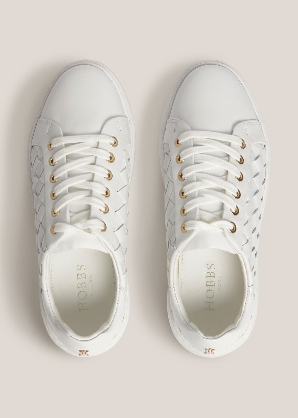 Ada Woven Leather Trainers, White, hi-res