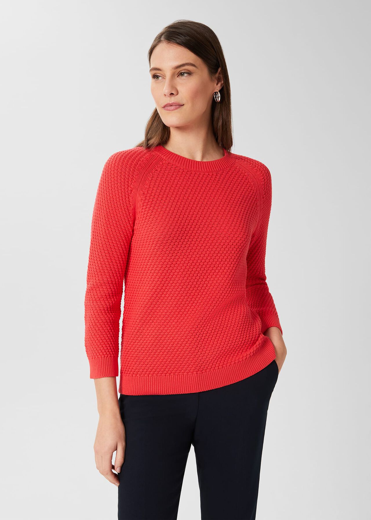 Lucie Cotton Sweater , Deep Coral, hi-res