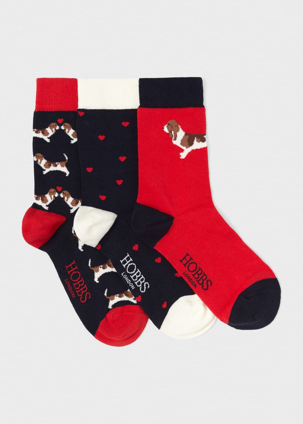 Beagle Dog Sock Set, Navy Red, hi-res