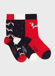 Beagle Dog Sock Set, Navy Red, hi-res