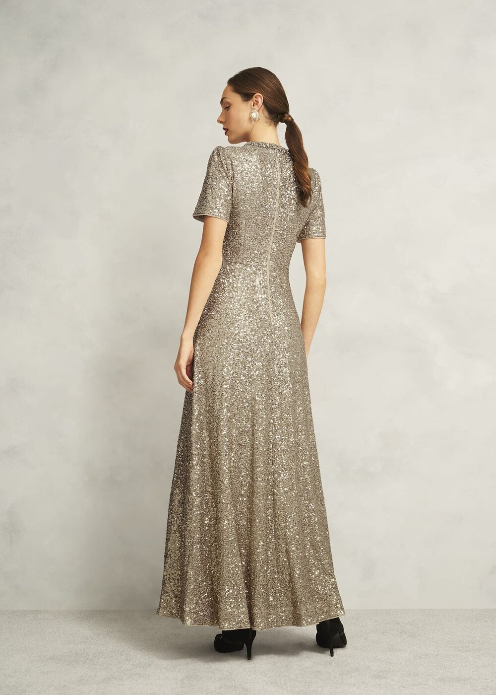 Shirley Sequin Trimmed Maxi Dress, Champagne, hi-res