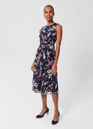 Rosella Embroidered Floral Dress, Navy Pink Multi, hi-res