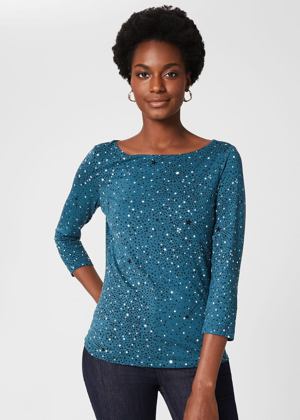 Sonya Printed Top, Dark Blue, hi-res