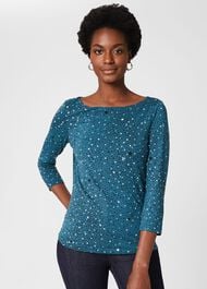 Sonya Printed Top, Dark Blue, hi-res