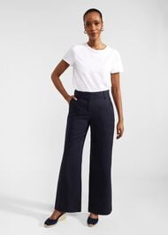 Petite Lynn Linen Trousers, Navy, hi-res