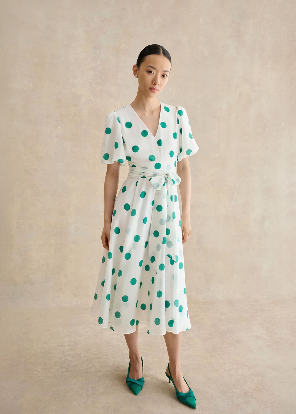 Barrington Spot Dress, Ivory Green, hi-res