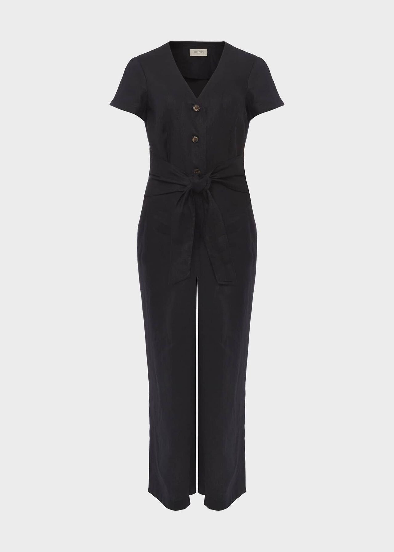 Jayne Linen Cropped Jumpsuit, Black, hi-res
