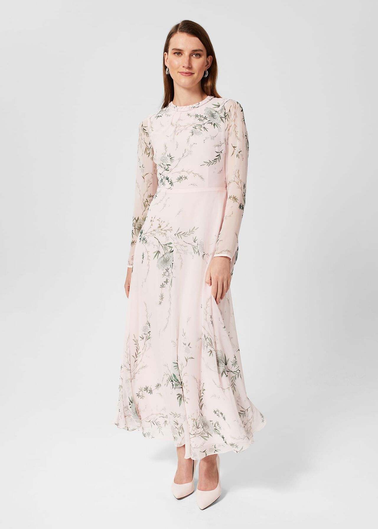 Rosabelle Silk Floral Dress, Pale Pink Multi, hi-res