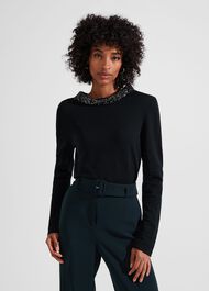 Esther Sequin Jumper With Cashmere, Forest Green, hi-res