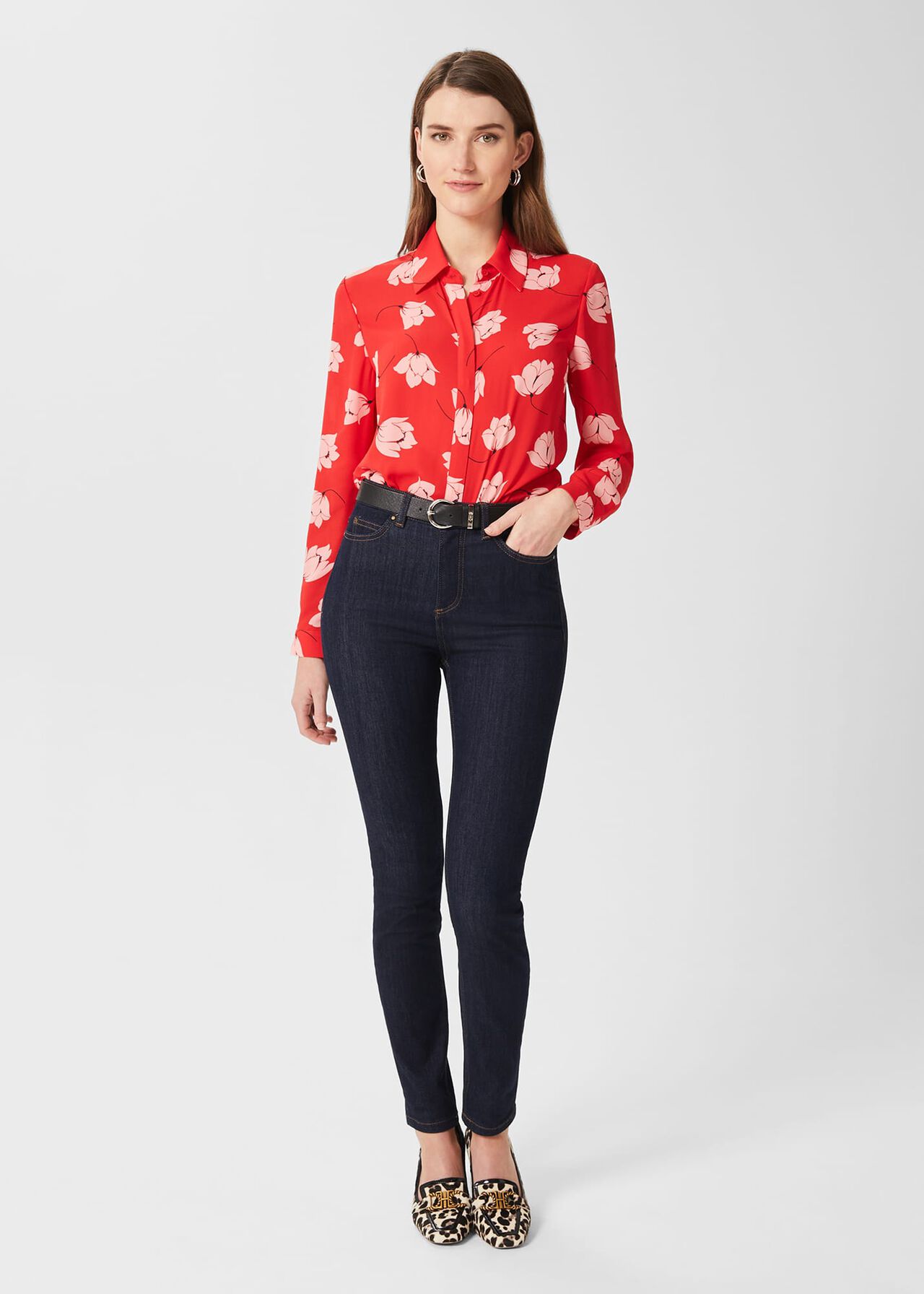 Angelina Floral Shirt, Red Pink, hi-res