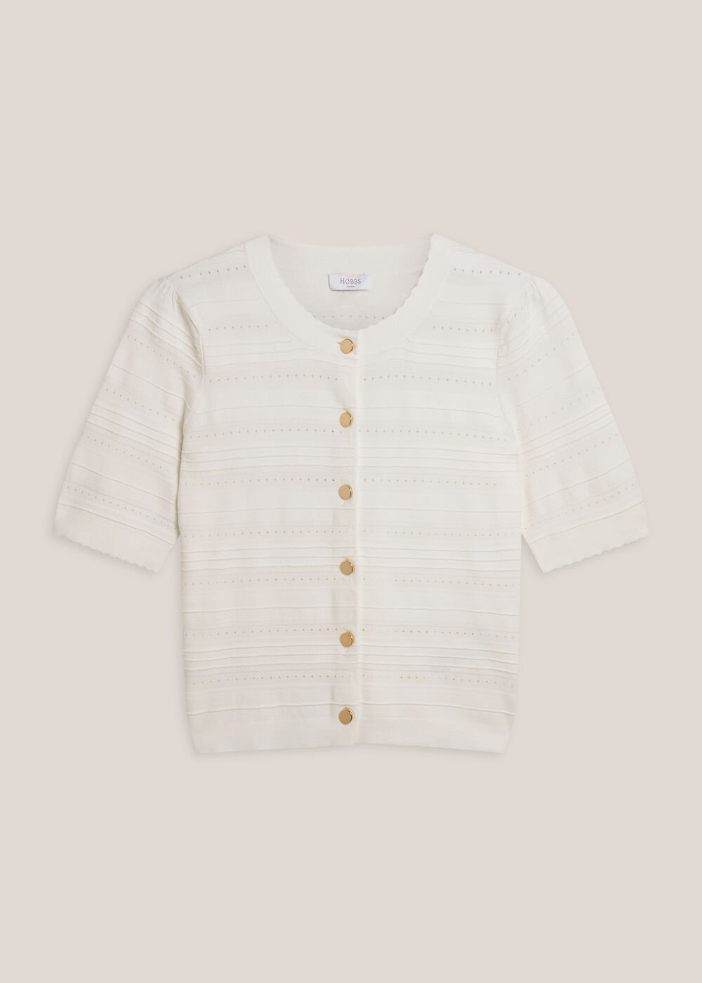 Mimi Pointelle Short Sleeve Cardigan , Ivory, hi-res