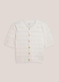 Mimi Pointelle Short Sleeve Cardigan , Ivory, hi-res