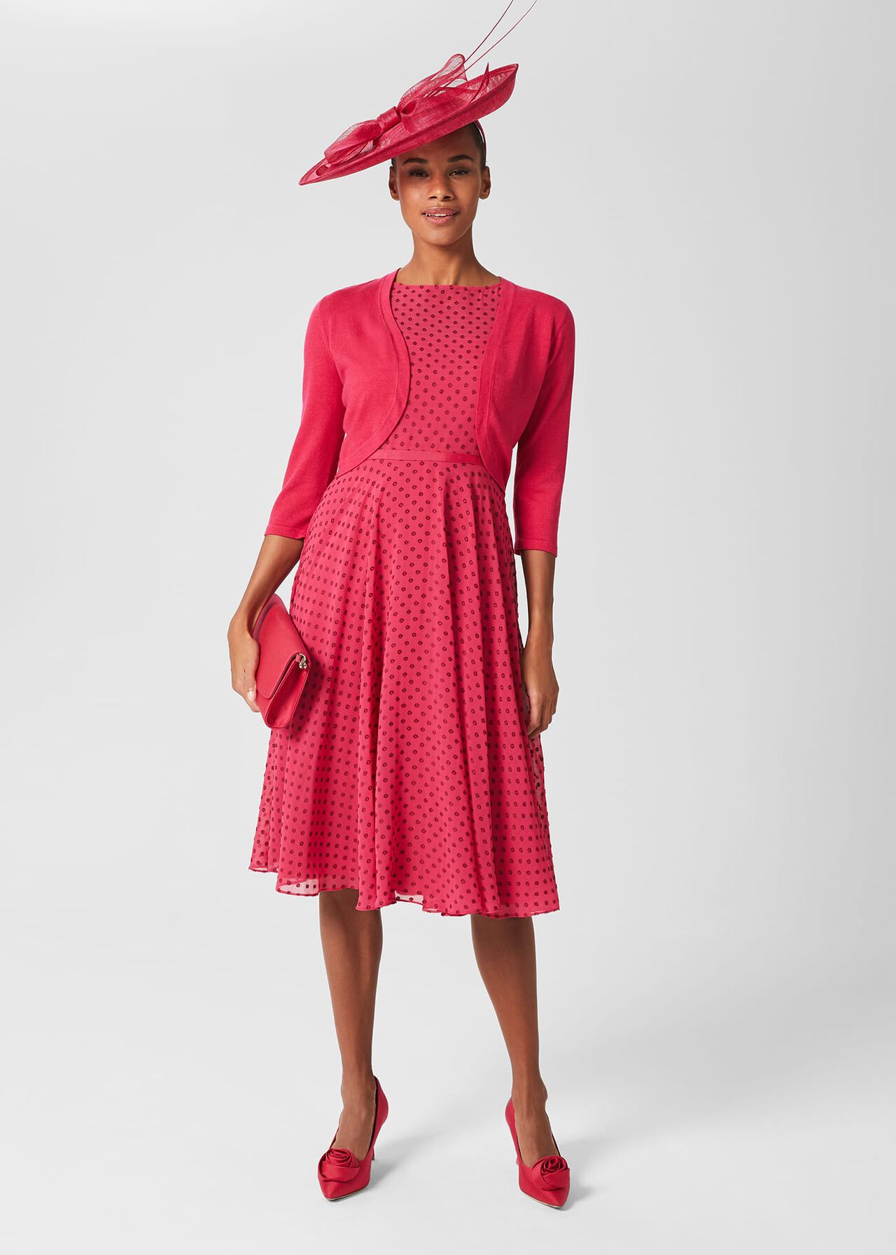 Della Spot Fit And Flare Dress, Fuchsia Pink, hi-res