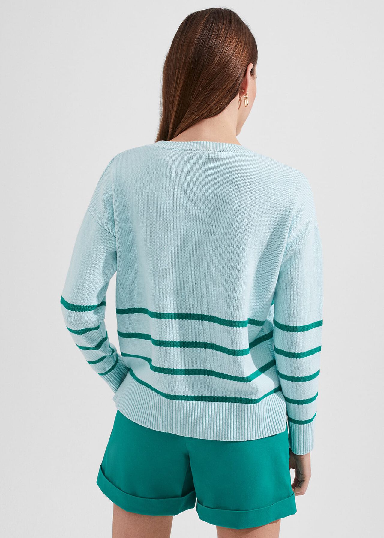 Lilia Cotton Stripe Sweater, Blue Aruba, hi-res
