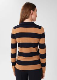 Alexis Merino Wool Stripe Polo Jumper, Navy Camel, hi-res