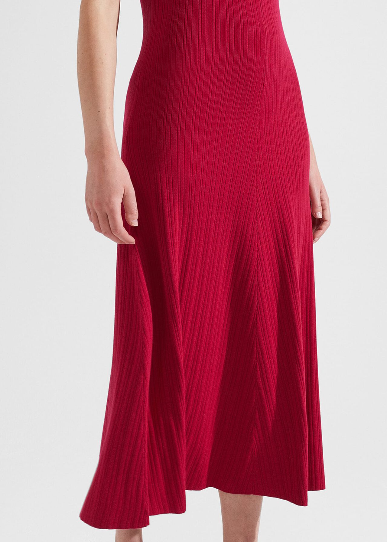 Reena Ribbed Knitted Dress, Berry Red, hi-res