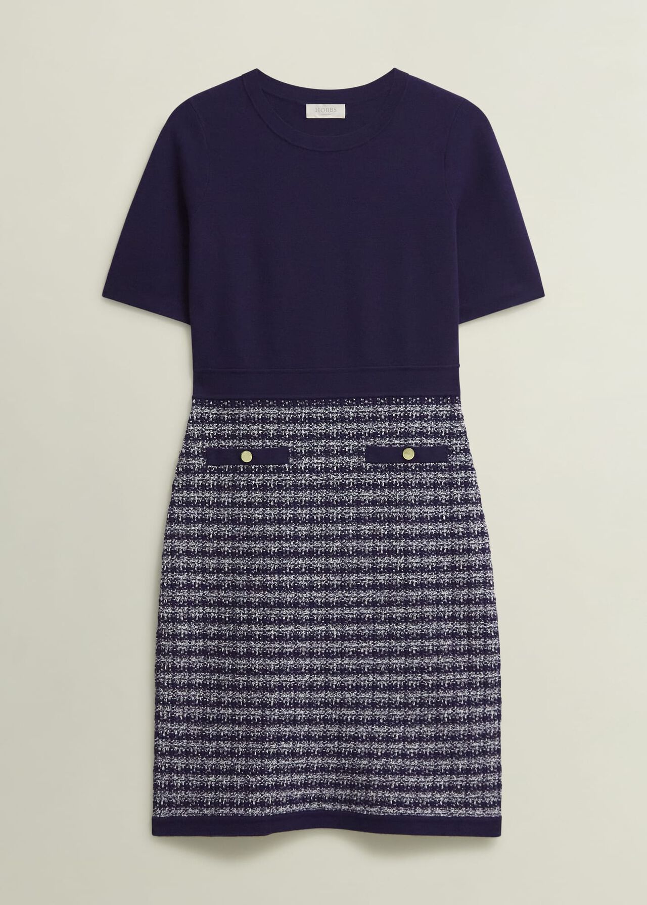 Audra Knitted Dress, Midnight Ivory, hi-res