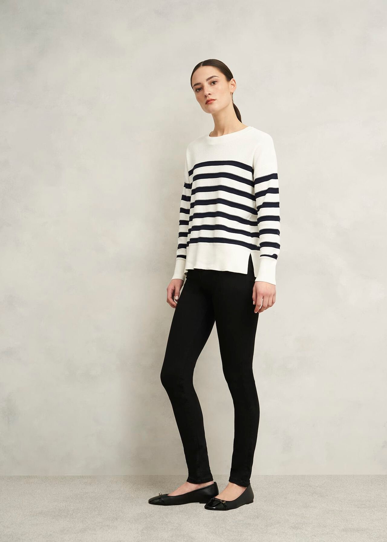 Amoura Striped Cotton Jumper, Ivory Navy, hi-res