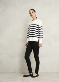 Amoura Striped Cotton Jumper, Ivory Navy, hi-res