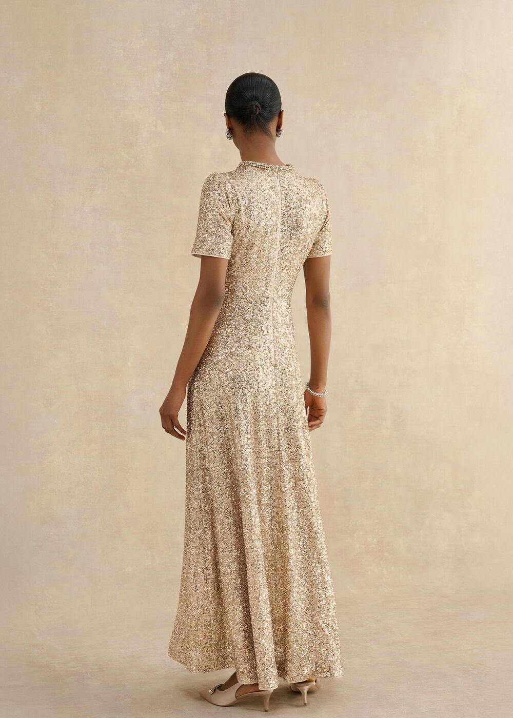 Shirley Sequin Trimmed Maxi Dress, Champagne, hi-res