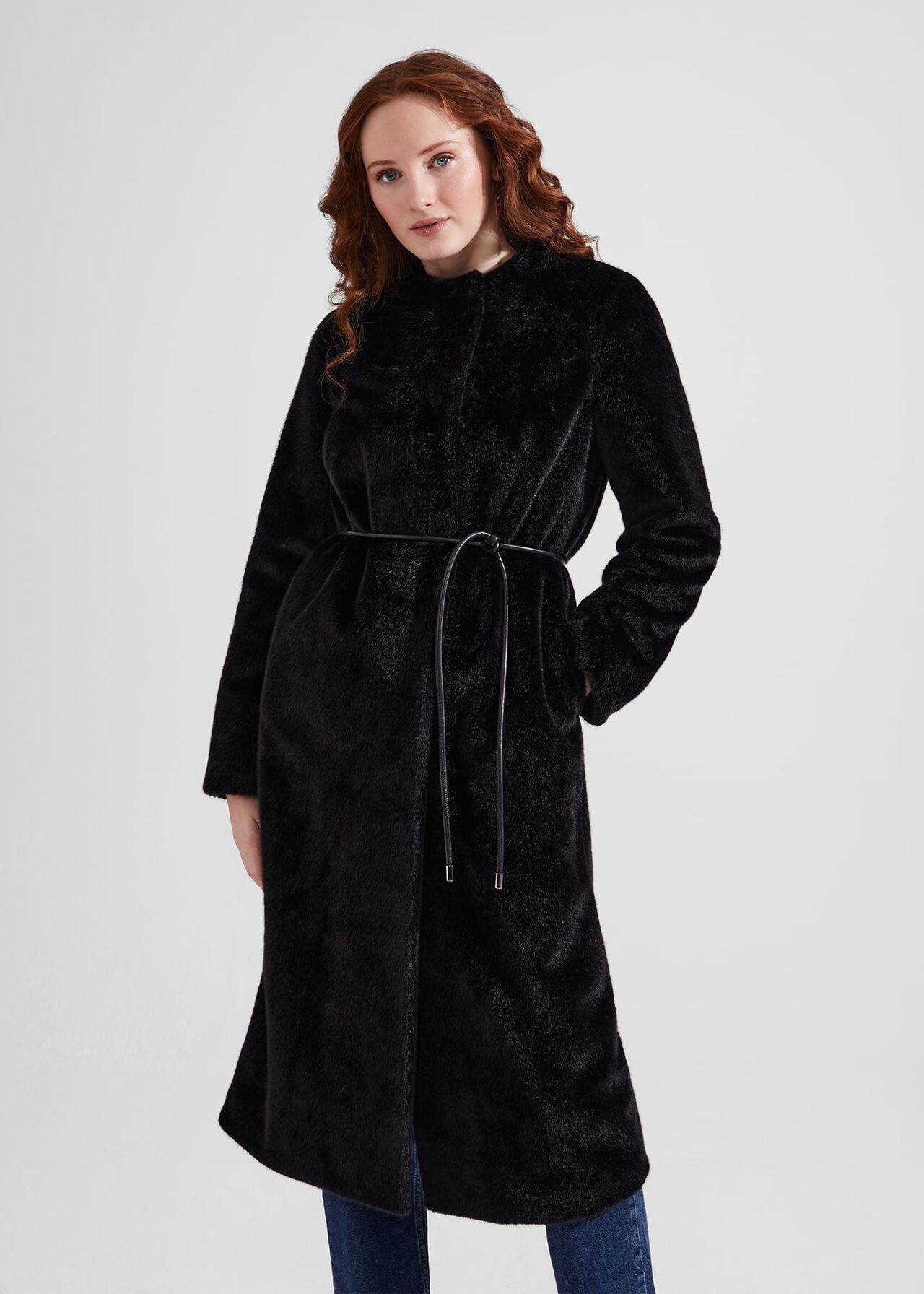 Robin Faux Fur Coat, Black, hi-res