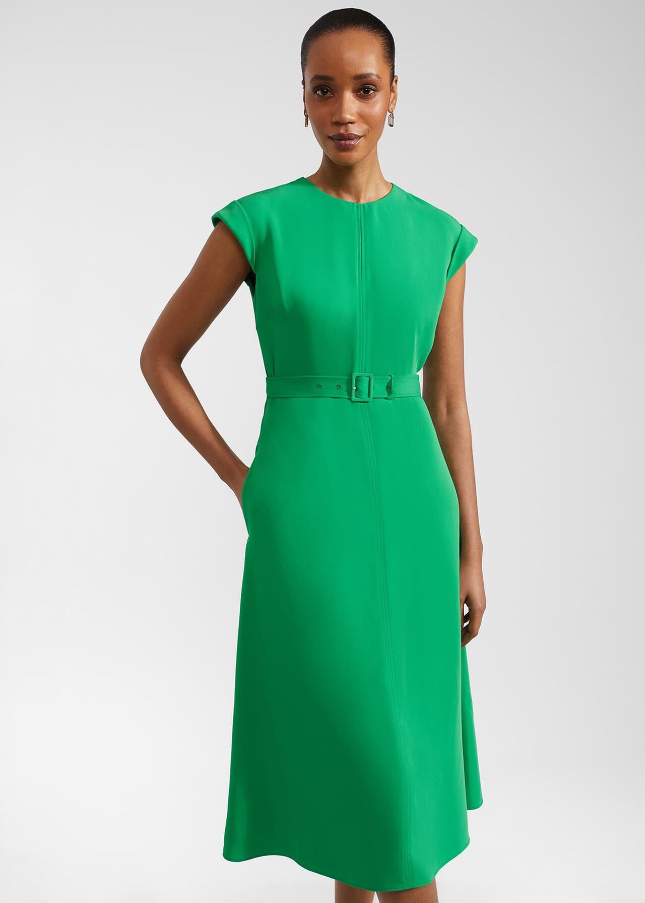 Meera Belted Dress, Cilantro Green, hi-res