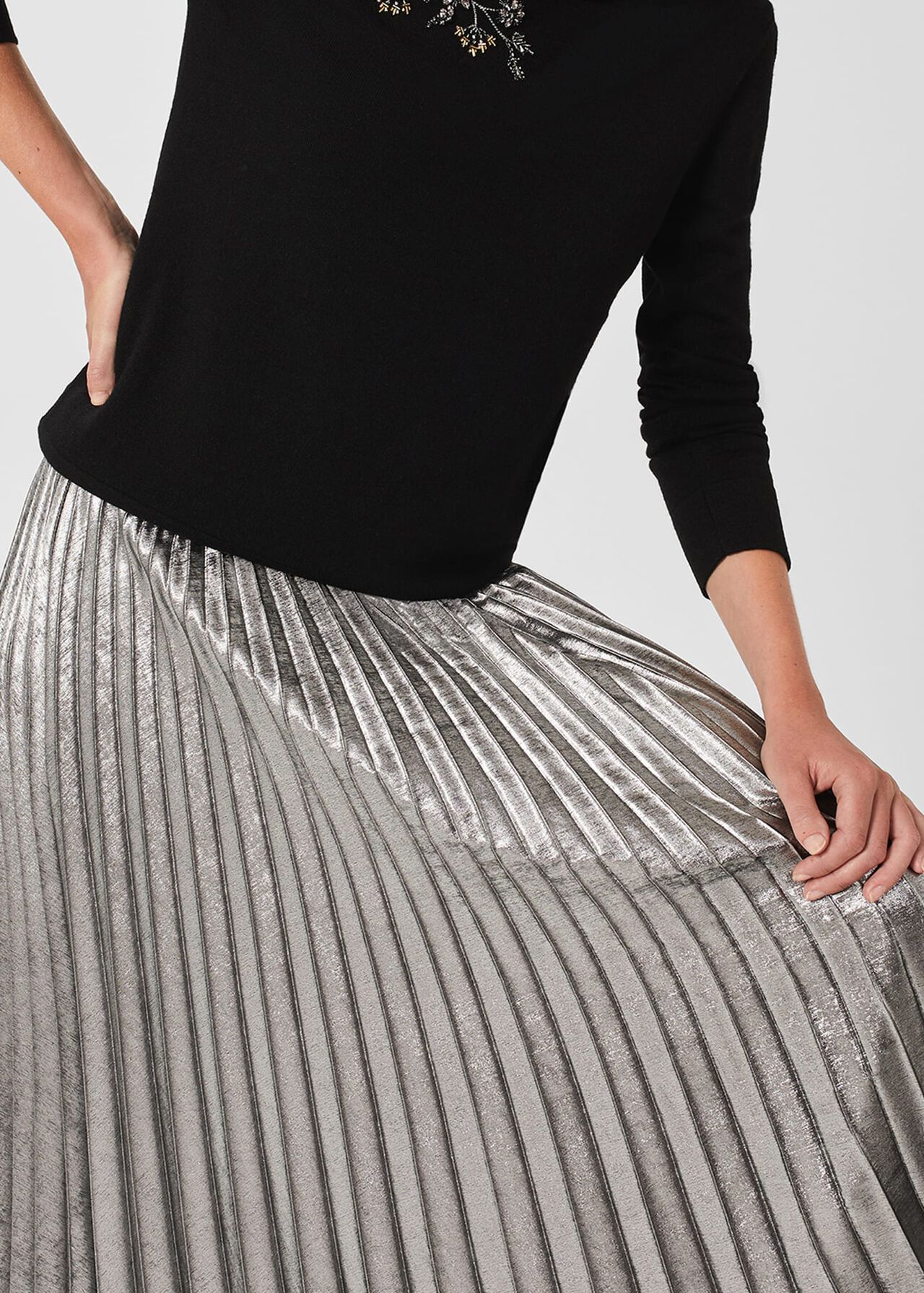 Annabella Pleated Skirt, Silver, hi-res