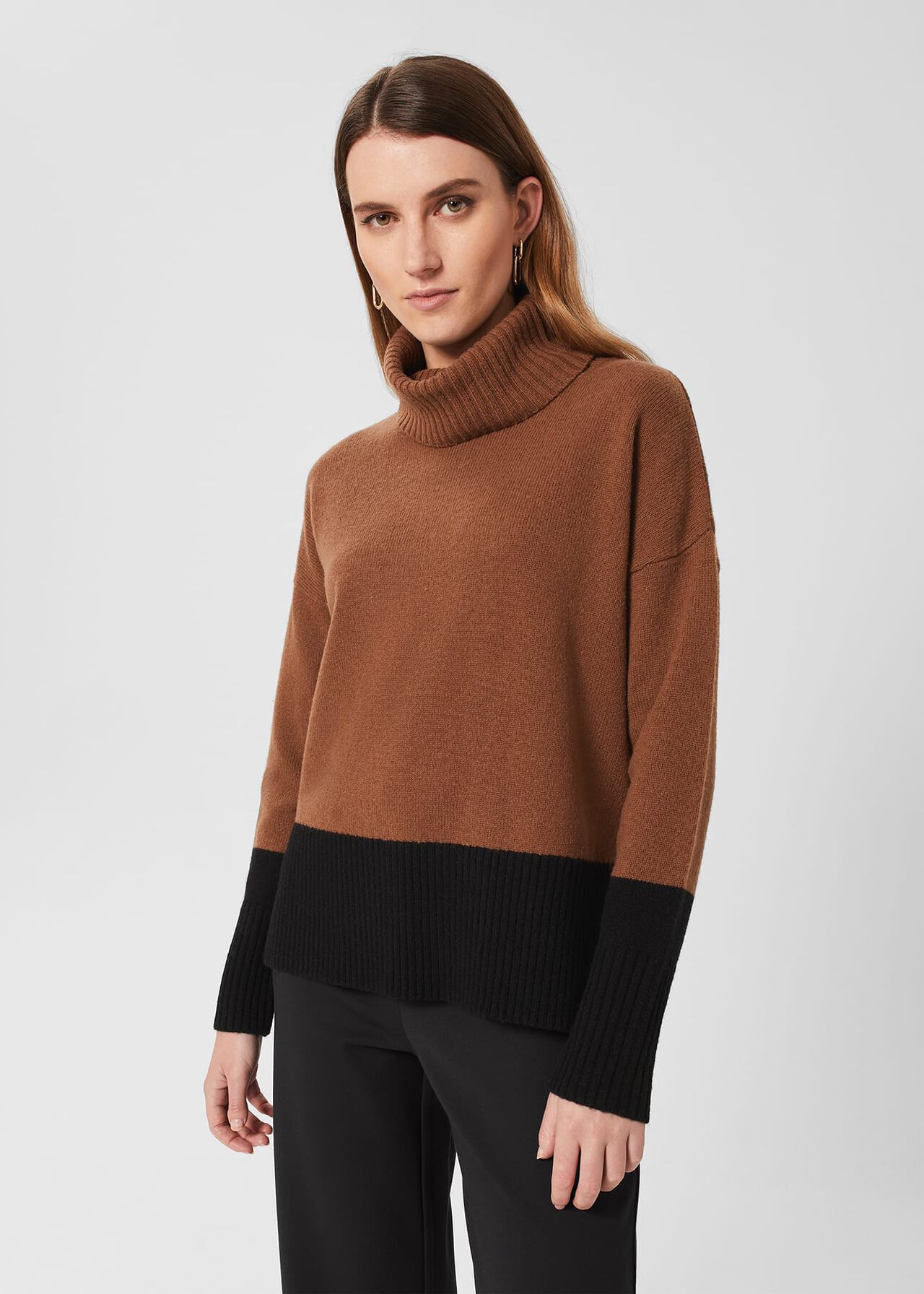 Tricolour Knit High Neck Jumper - Luxury Red