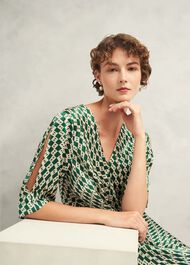 Parcevall Silk Dress, Green Cream, hi-res