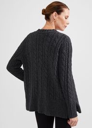 Axelle Cable Cardigan With Alpaca, Charcoal, hi-res