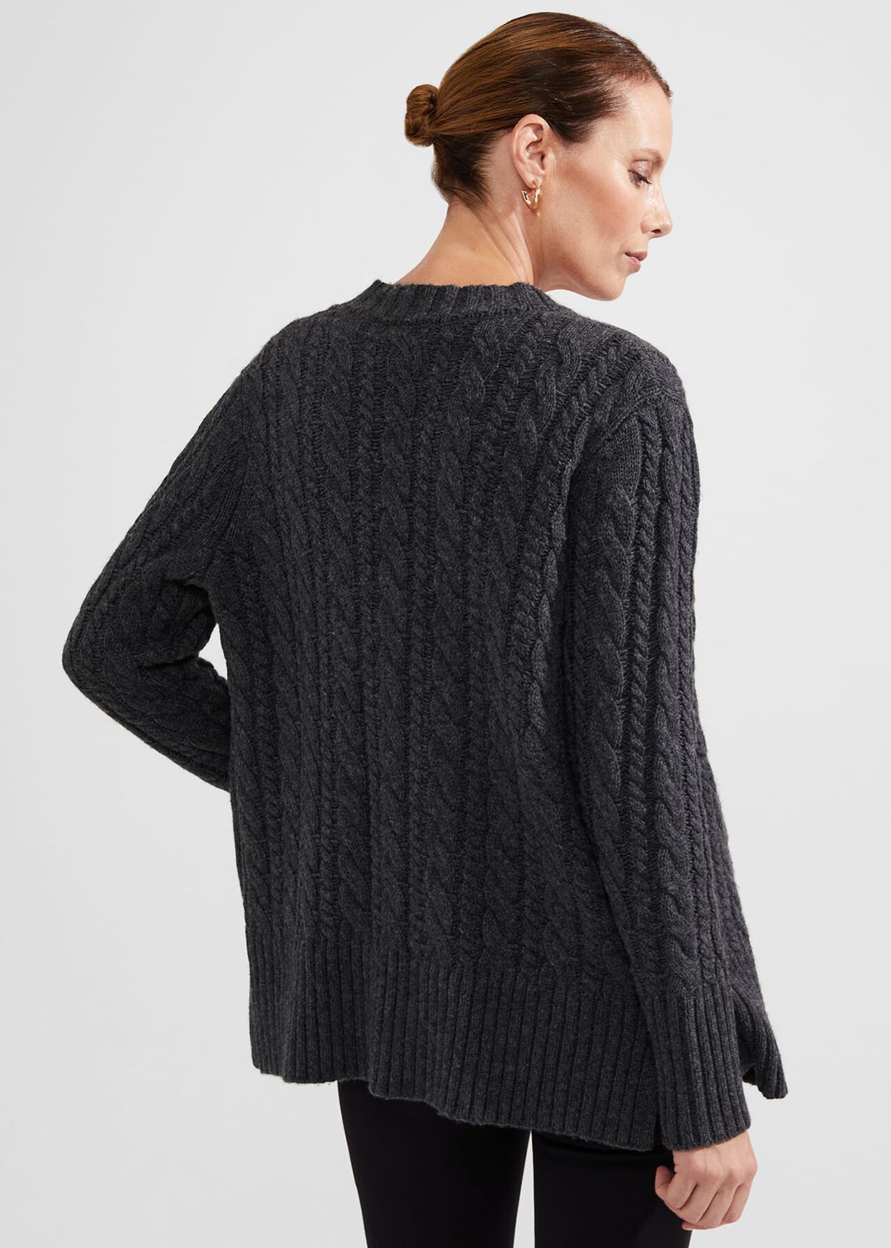 Axelle Cable Cardigan With Alpaca, Charcoal, hi-res