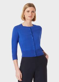 Paula Cotton Blend Cardigan, Blue, hi-res