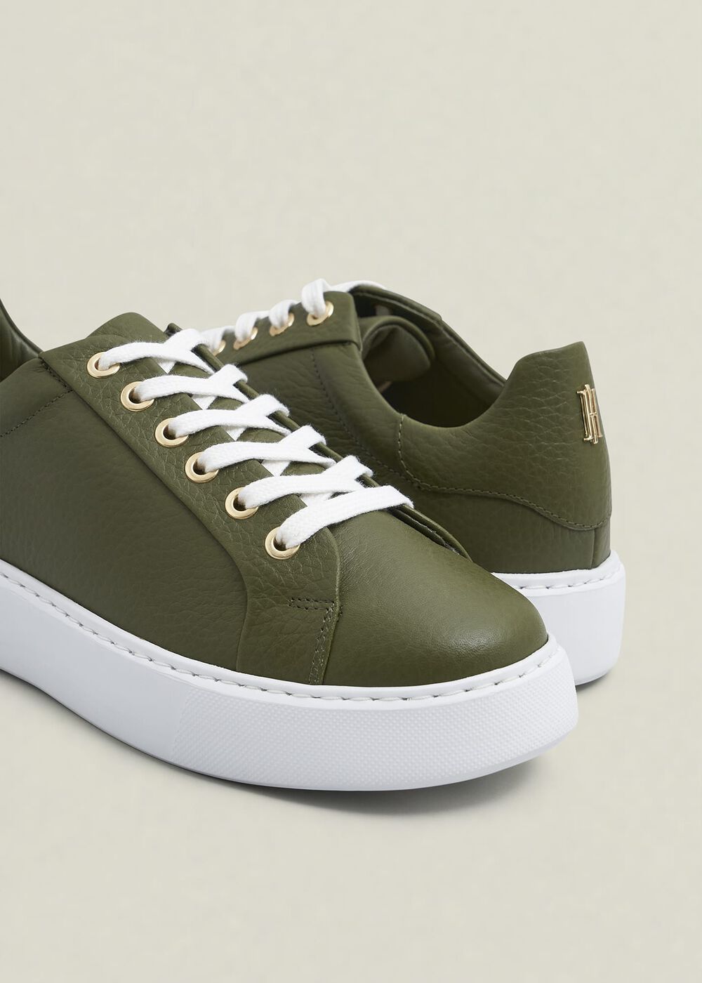 Ada Leather Trainers, Chive Green, hi-res