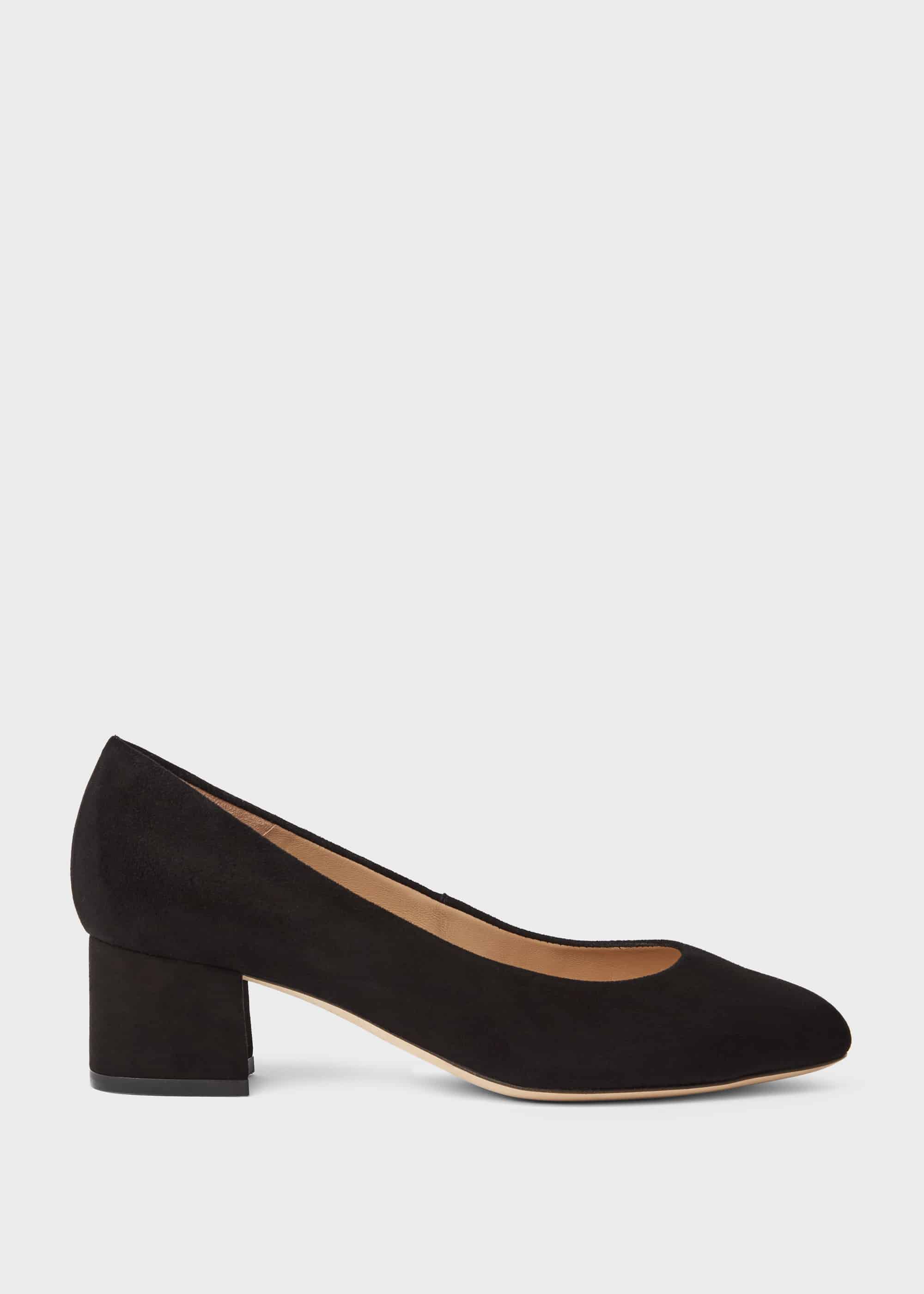 black low block heel court shoes