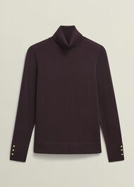 Lara Merino Wool Roll Neck Jumper, Malbec, hi-res