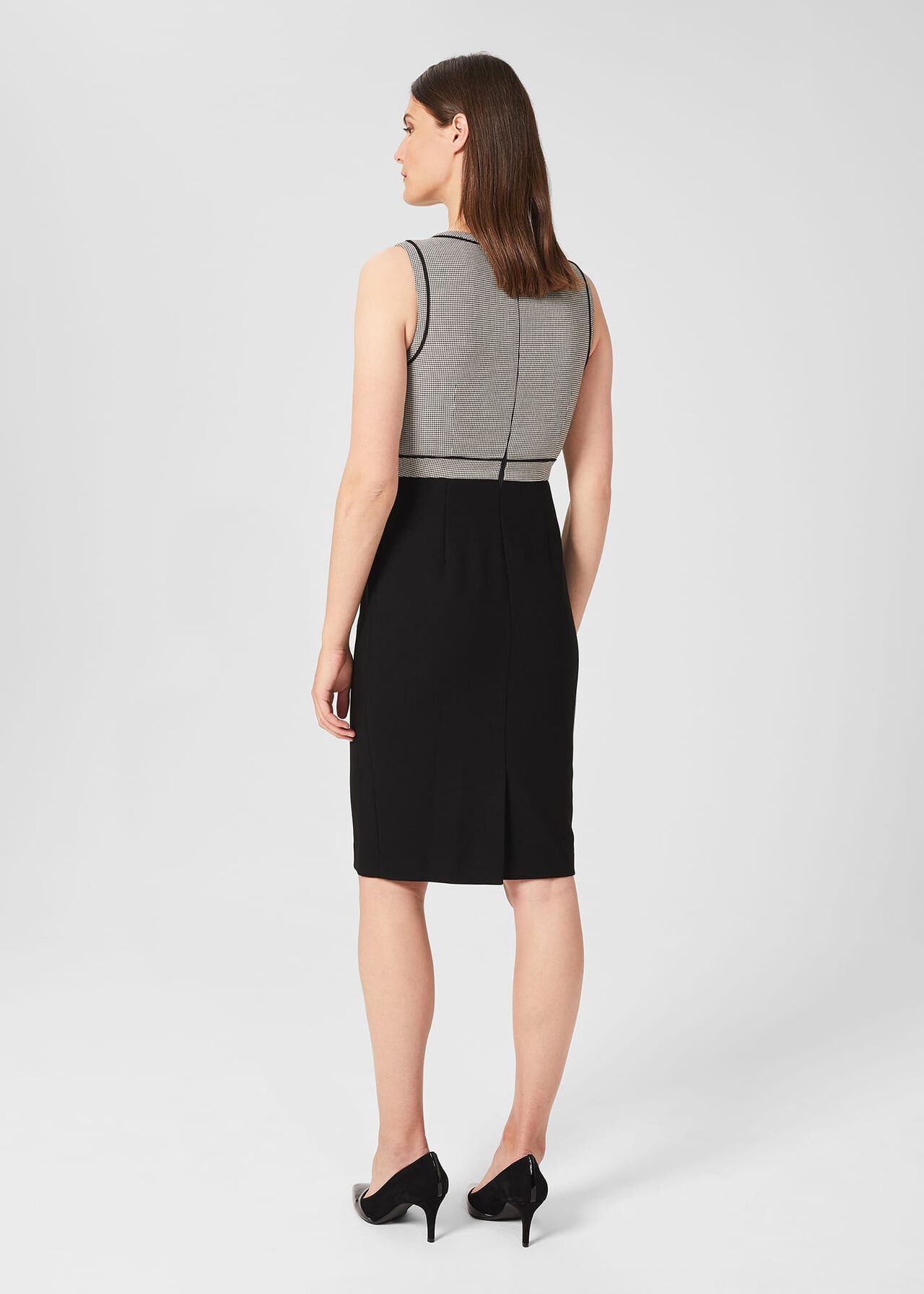 Sienna Houndstooth Shift Dress, Black Ivory, hi-res
