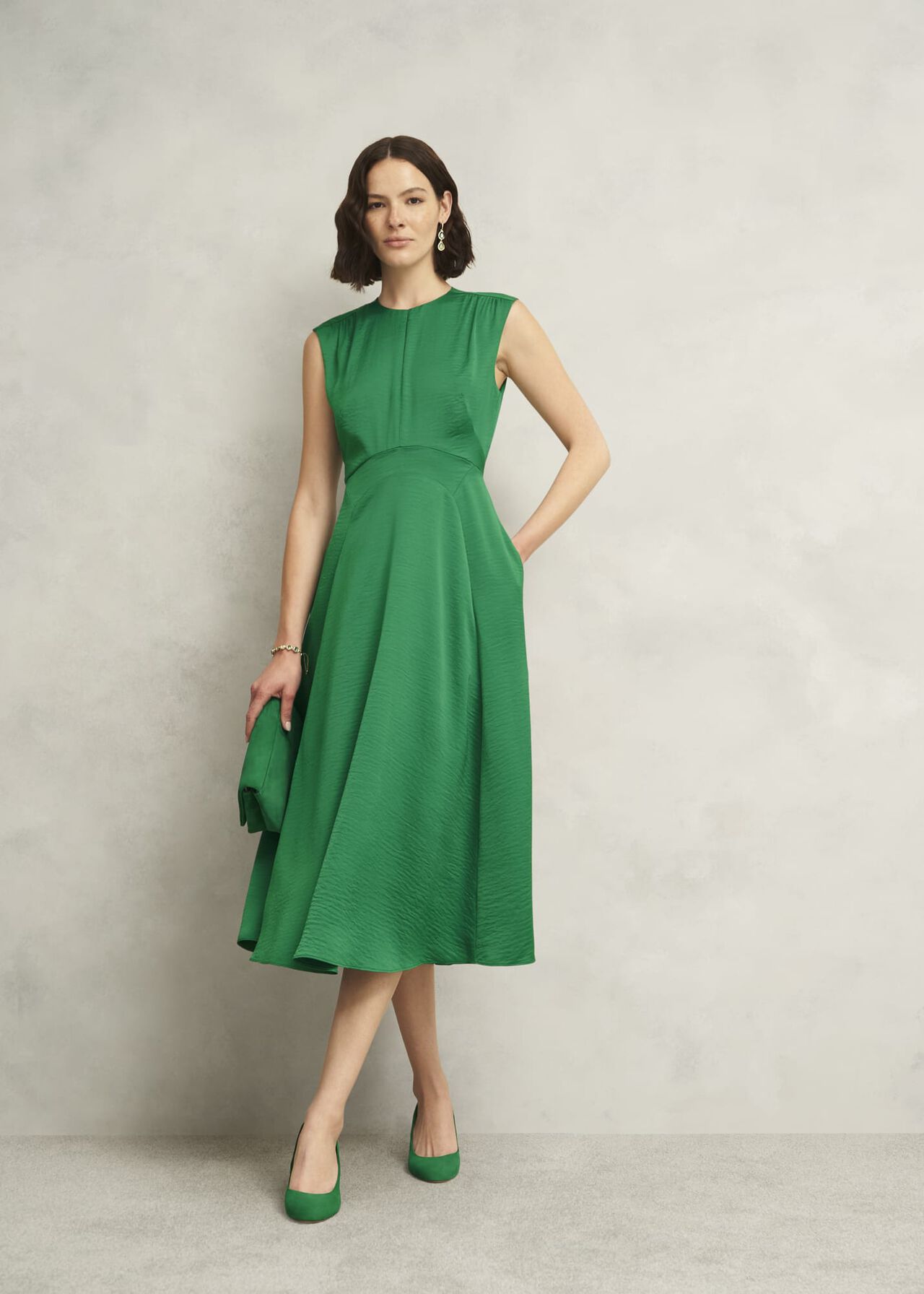 Isobel Satin Midi Dress, Amethyst Green, hi-res