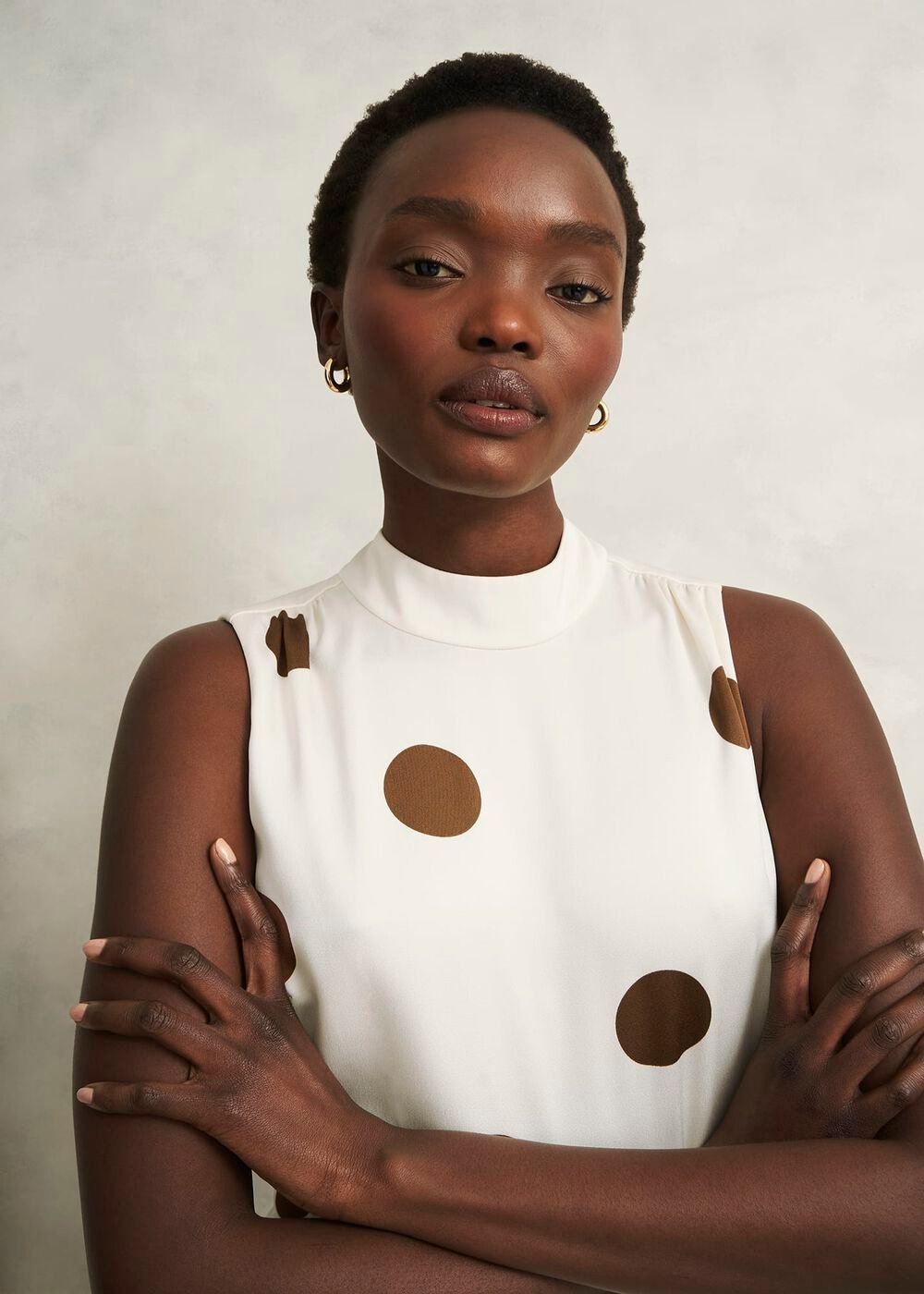 Petite Mia Spot Dress, Ivory Brown, hi-res