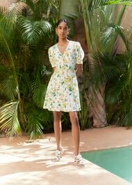 Coniston Floral Linen Blend Mini Dress, Ivory Multi, hi-res