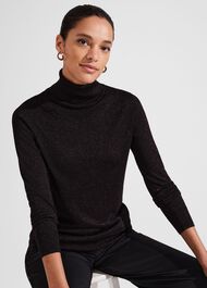 Olive Sparkle Roll Neck Jumper, Black Red, hi-res