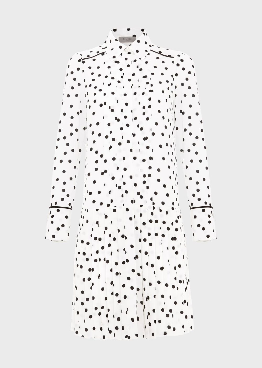 Francesca Spot Pleated Dress, Ivory Black, hi-res