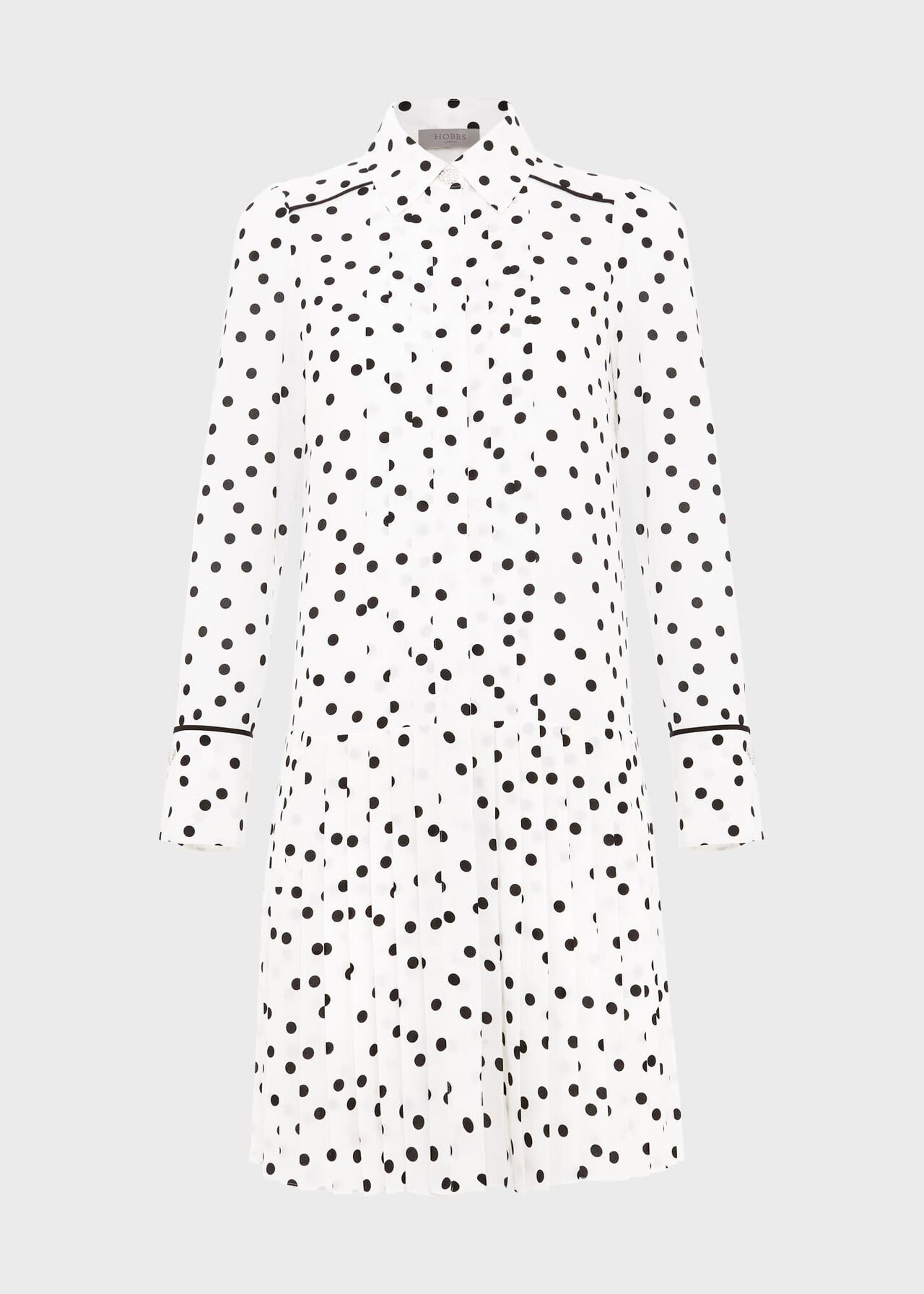 Francesca Spot Pleated Dress, Ivory Black, hi-res