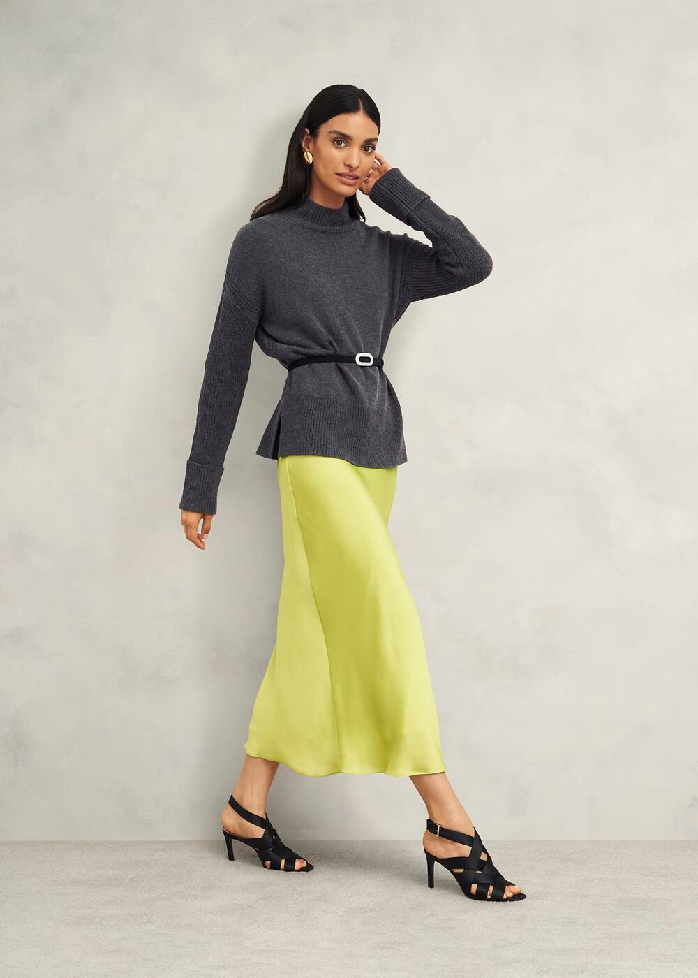 Gaskell Co-ord Wool Cotton Jumper, Dark Grey Marl, hi-res