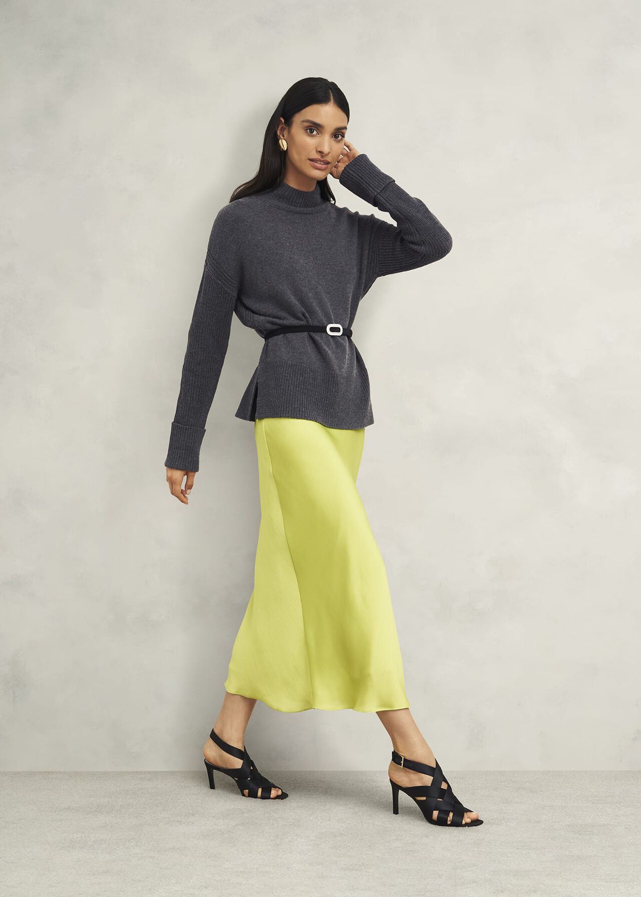 Gaskell Co-ord Wool Cotton Jumper, Dark Grey Marl, hi-res
