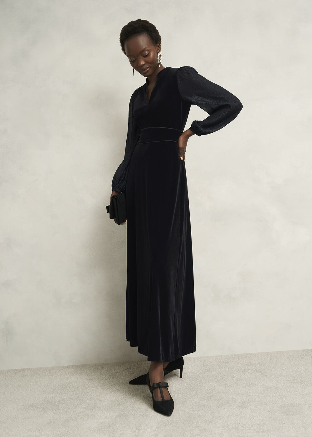 Marissa Velvet Dress, Black, hi-res