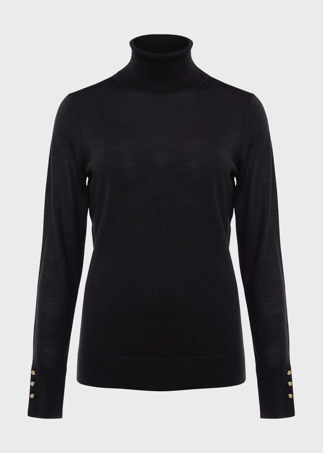 Lara Merino Wool Roll Neck Jumper, Black, hi-res